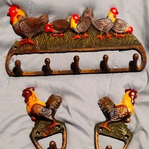 Coat hooks Rooster, Chicken, Farmhouse Cast Iron